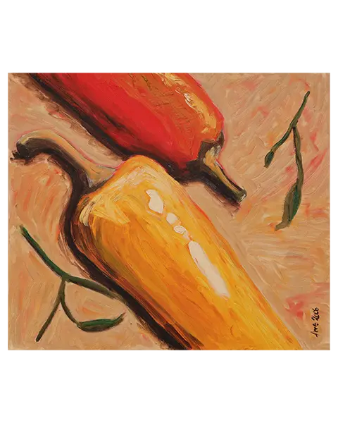 XL Gemälde Kueche Esszimmer Diele gelb rot orange Chilli Paprika Gewuerze