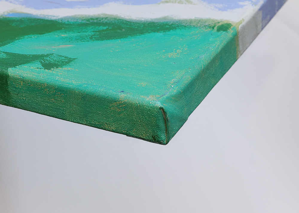 Detail Gemälde Kueche Esszimmer pastell lila violett orange Birne Frucht Oel XS klein