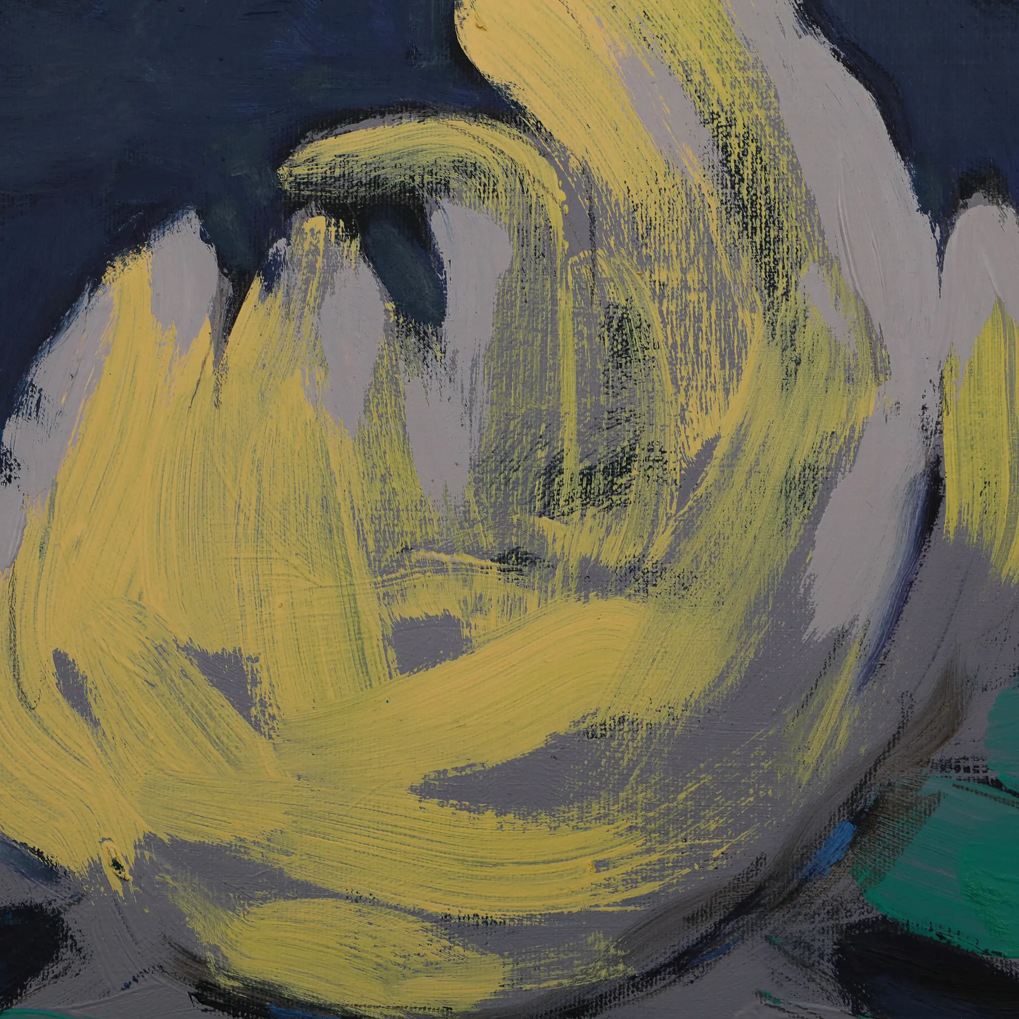 Nahaufnahme XL Gemälde gross Loft Hochformat dunkel blau hell pastell gelb Teich Seerosen Monet