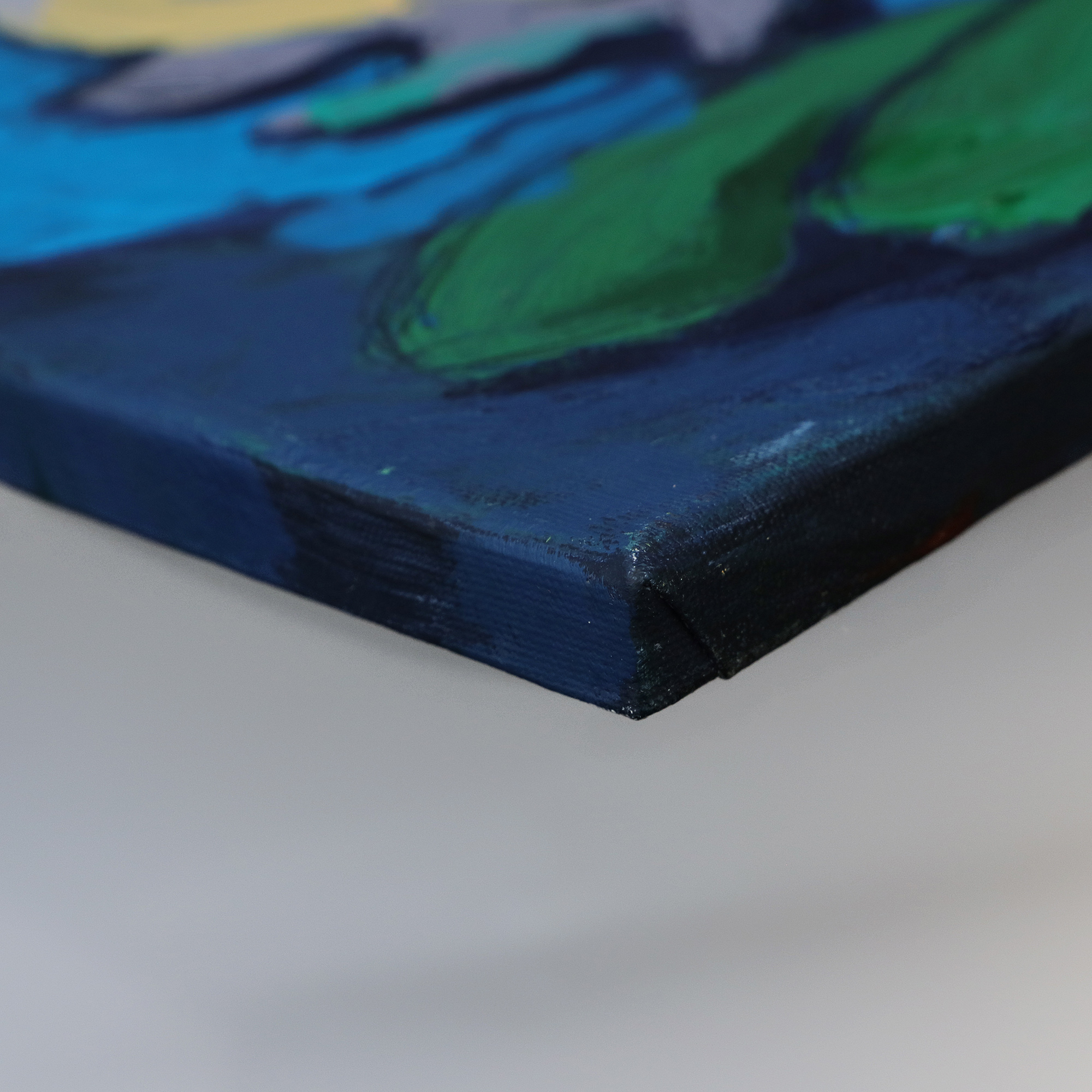 Detail XL Gemälde gross Loft Hochformat dunkel blau hell pastell gelb Teich Seerosen Monet