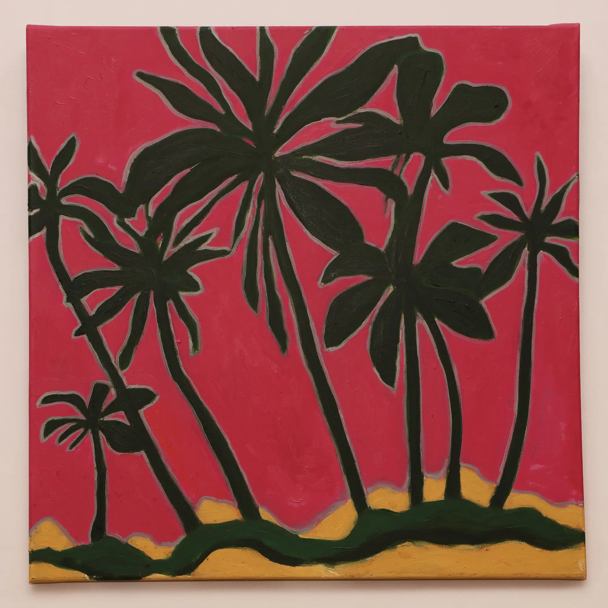 Nahaufnahme Gemälde Palmen pink Palme rosa Baum Urlaub ocker gruen Wueste Sahara