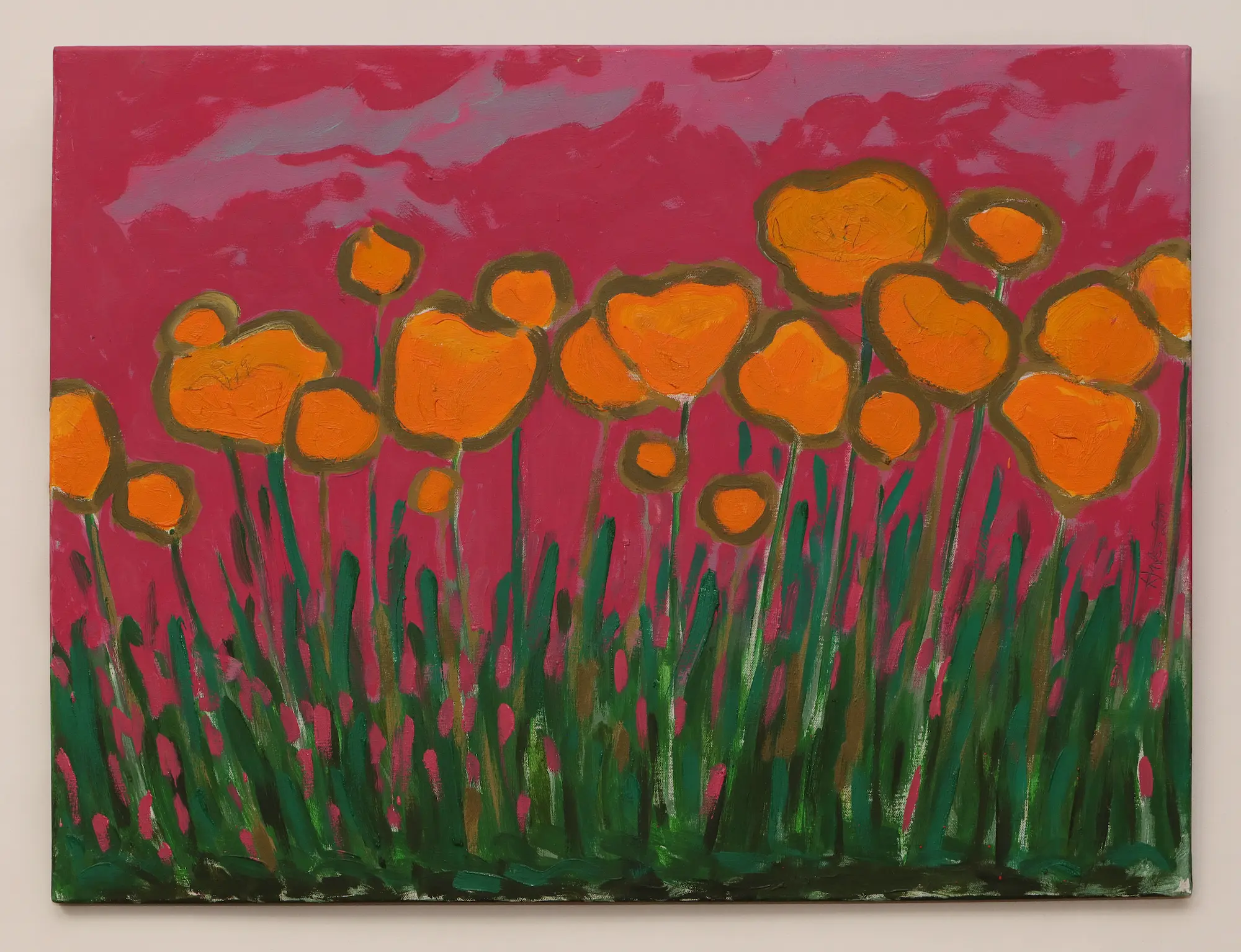 Nahaufnahme XXL XL Oel Gemälde groß Loft orange pink Blumen Wiese Tulpen Mohn Kunst Unikat
