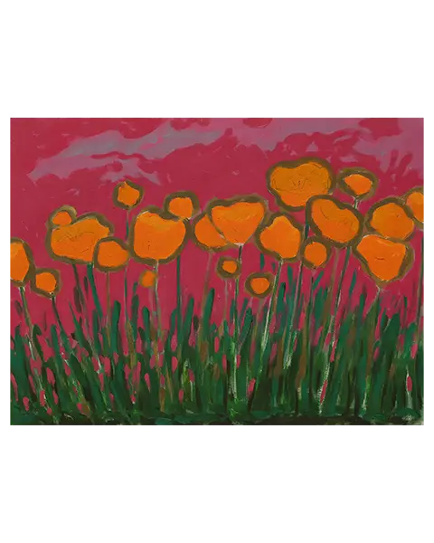 XXL XL Oel Gemälde groß Loft orange pink Blumen Wiese Tulpen Mohn Kunst Unikat