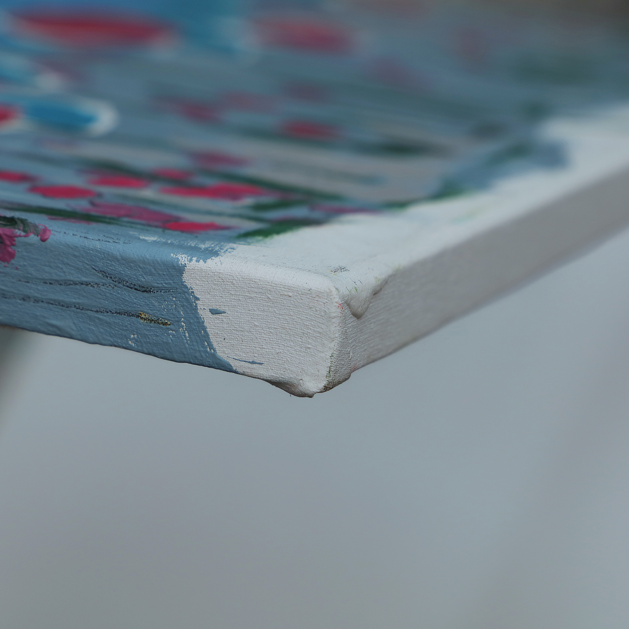 Detail Gemälde Landschaft Wiese Blumen pink blau Feld Acker Mohn Provence