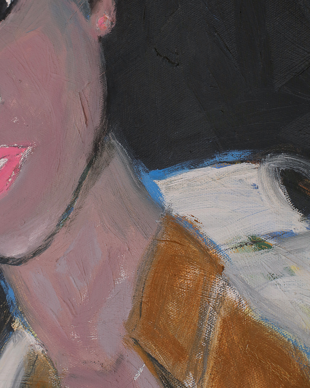 Detail Gemälde Portrait Portraet Frau Damen blond kurze Haare schwarz weiss dunkel