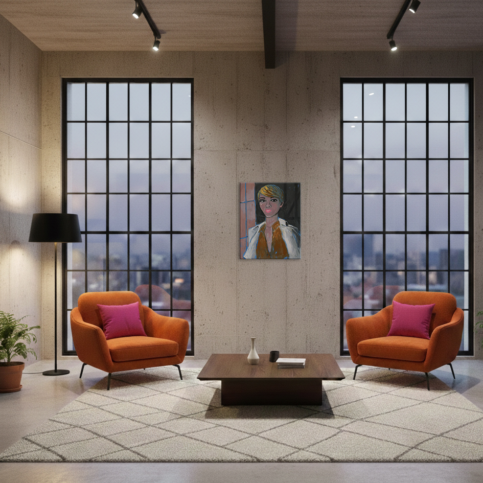 Detail Gemälde Portrait Portraet Frau Damen blond kurze Haare schwarz weiss dunkel