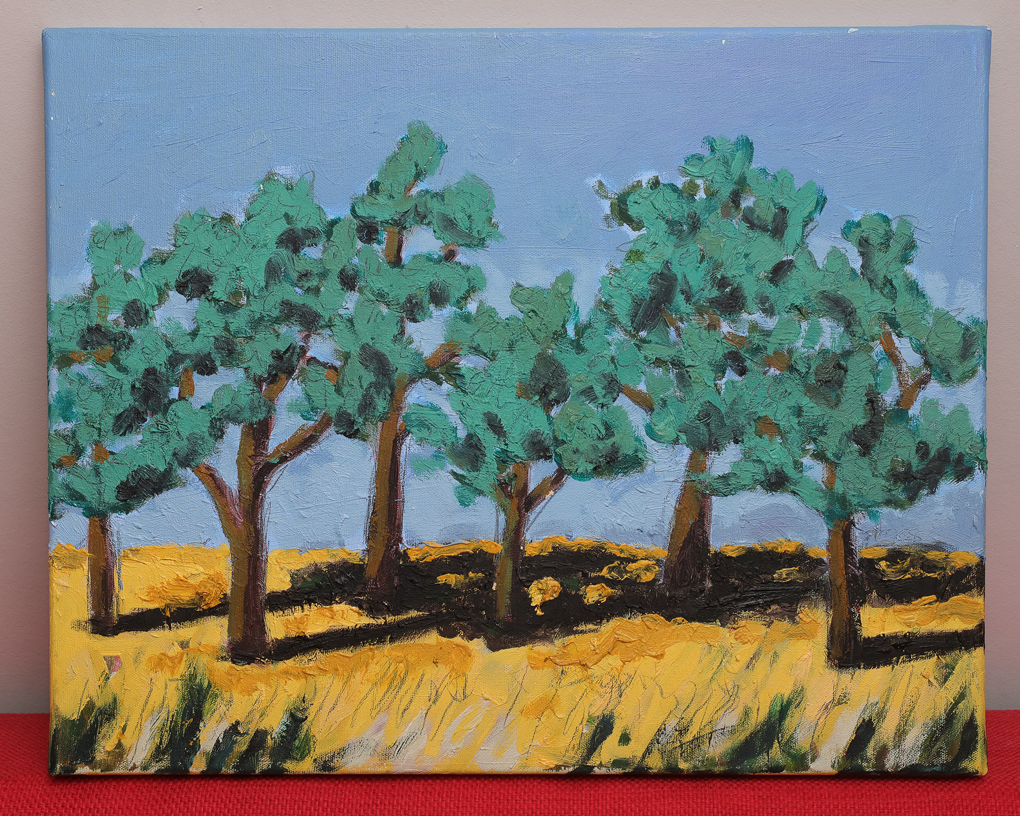 Detail Gemälde Landschaft Provence Portugal Sardinien Kork Eichen Baum gelb hell blau