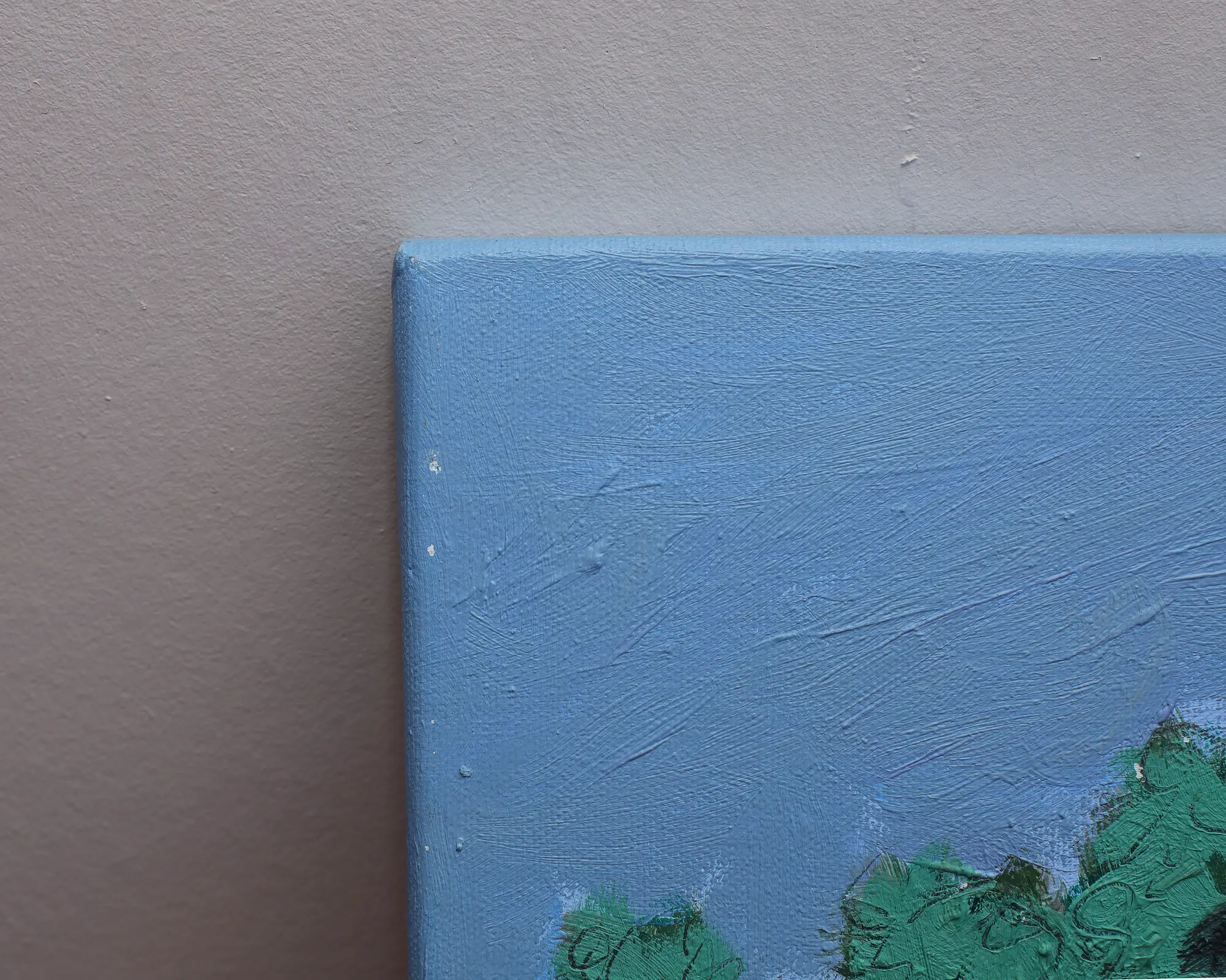 Nahaufnahme Gemälde Landschaft Provence Portugal Sardinien Kork Eichen Baum gelb hell blau