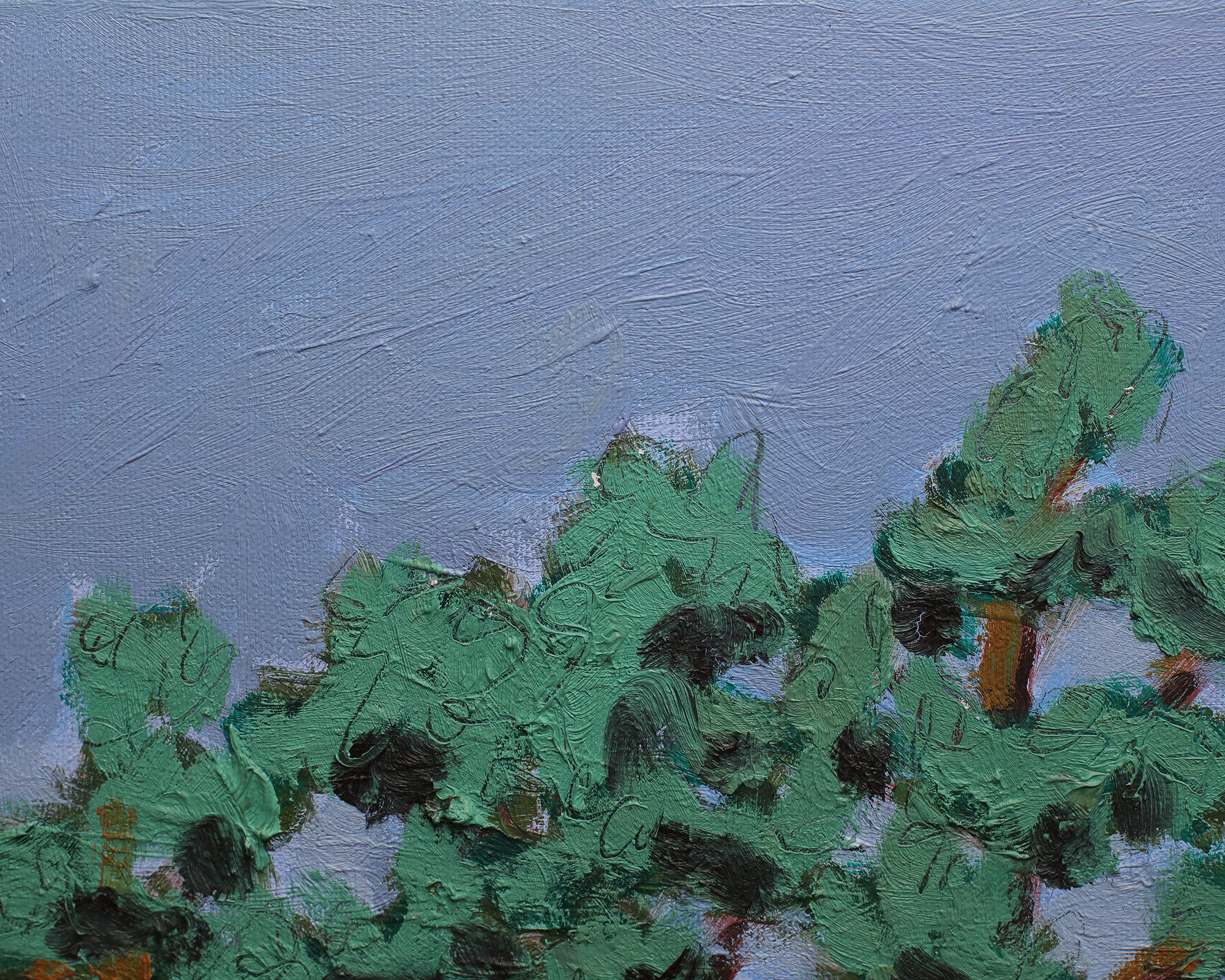 Detail Gemälde Landschaft Provence Portugal Sardinien Kork Eichen Baum gelb hell blau