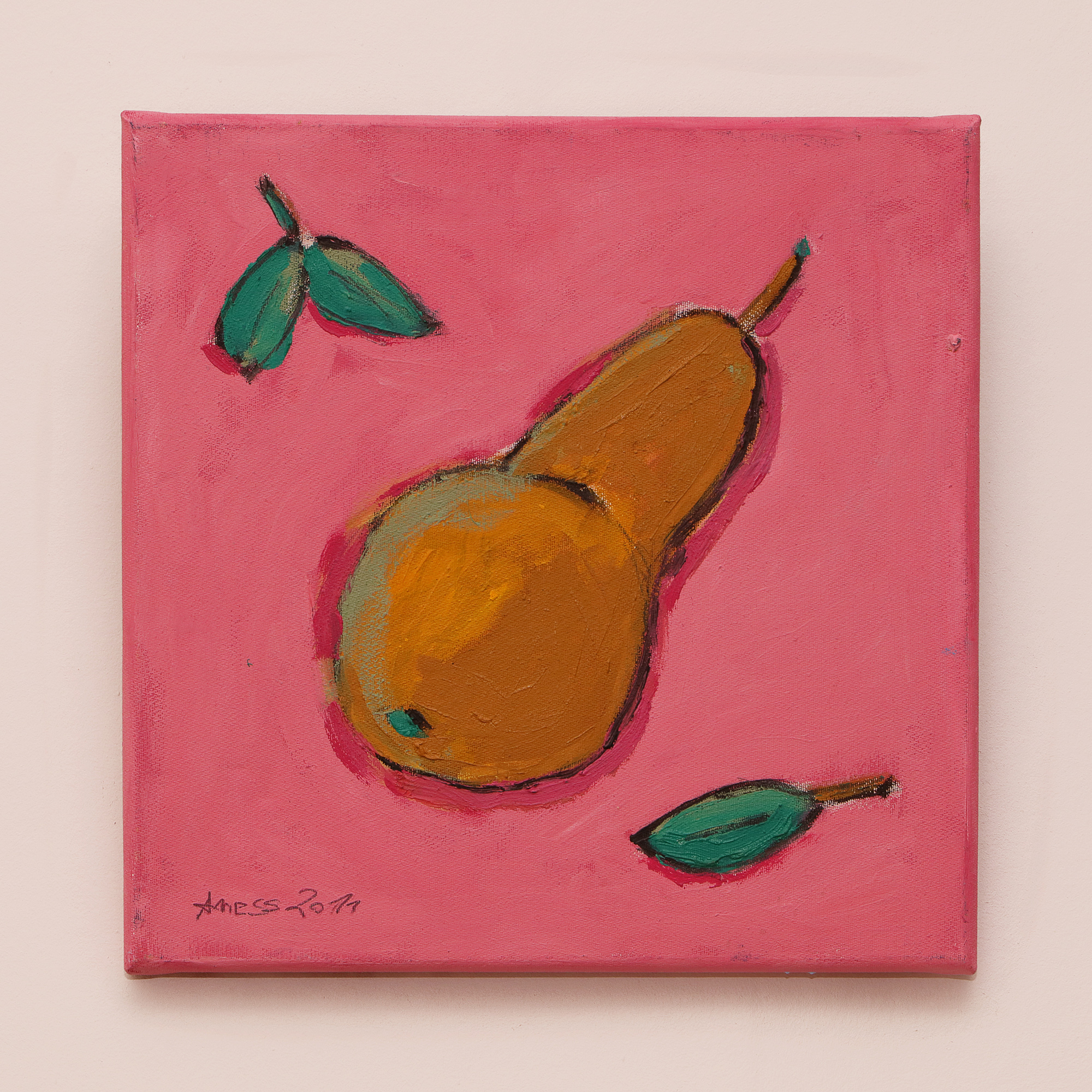 Detail Gemälde XS Mini klein Frucht rosa pink Birne Obst Kueche Esszimmer Kunst Oel