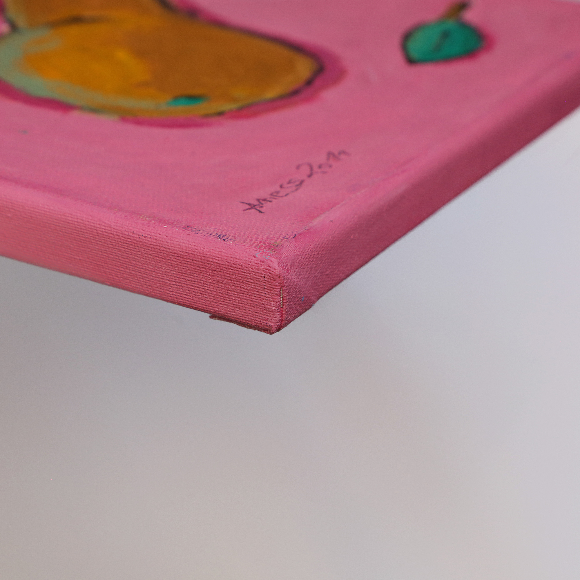 Detail Gemälde XS Mini klein Frucht rosa pink Birne Obst Kueche Esszimmer Kunst Oel