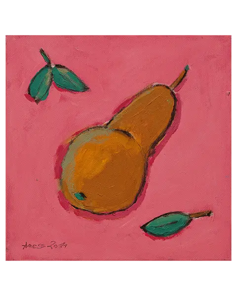 Gemälde XS Mini klein Frucht rosa pink Birne Obst Kueche Esszimmer Kunst Oel