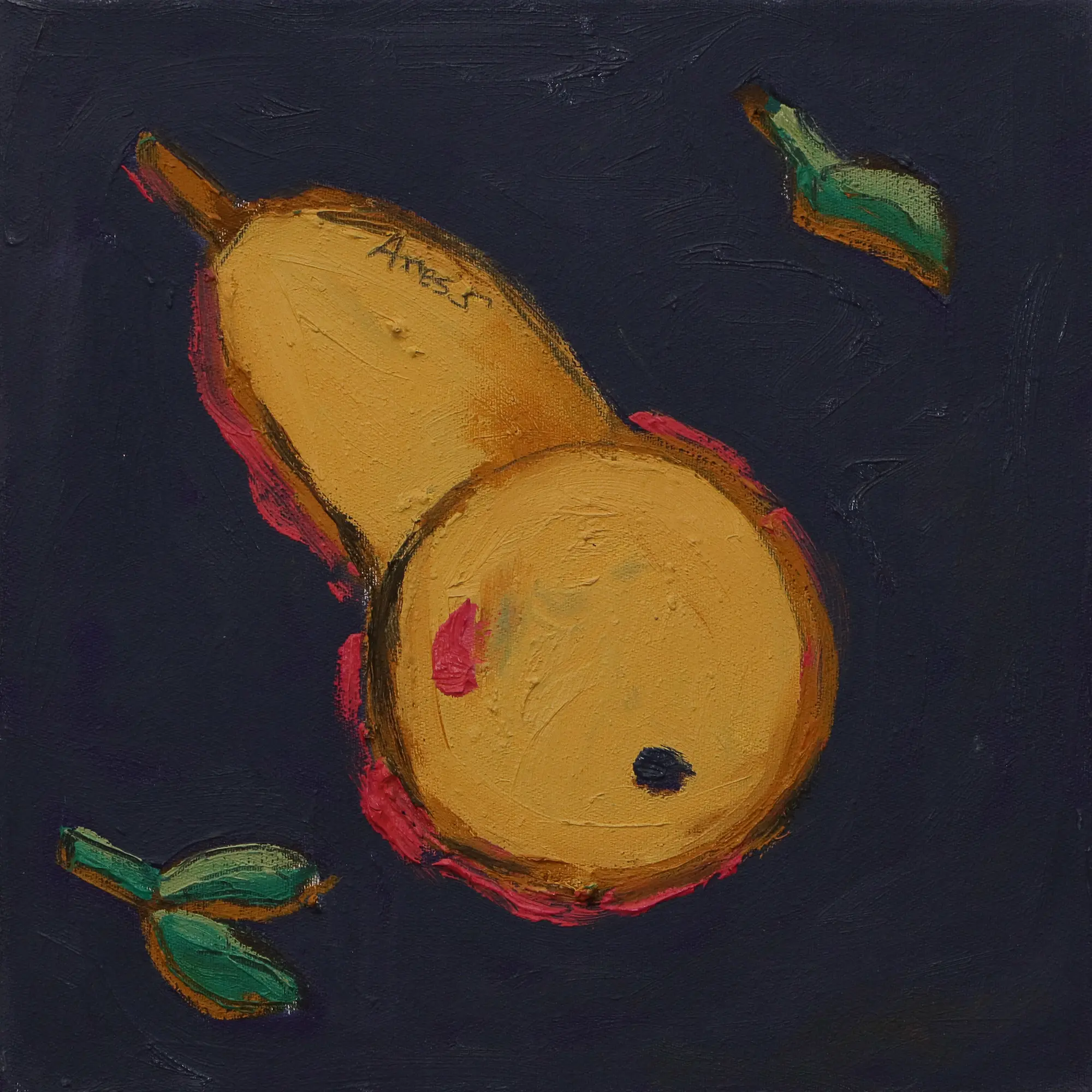 Gemälde XS Mini klein Frucht dunkel lila hell gelb Birne Obst Kueche Esszimmer