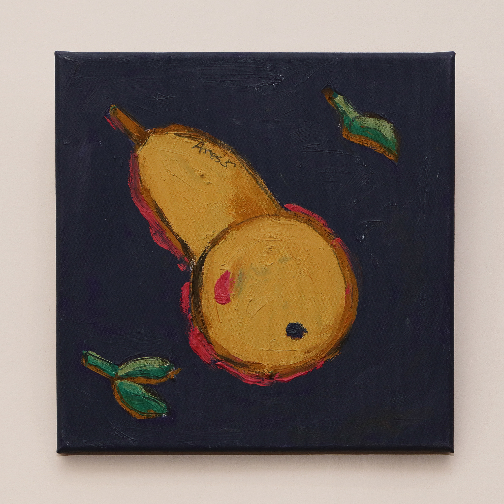 Detail Gemälde XS Mini klein Frucht dunkel lila hell gelb Birne Obst Kueche Esszimmer