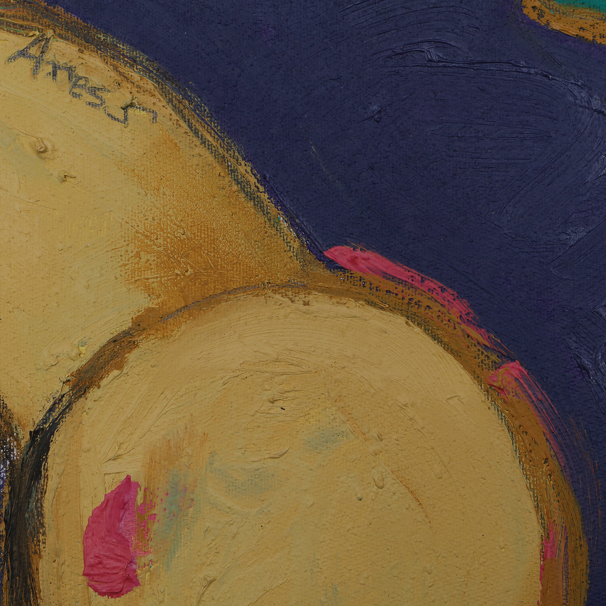 Detail Gemälde XS Mini klein Frucht dunkel lila hell gelb Birne Obst Kueche Esszimmer