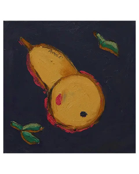 Gemälde XS Mini klein Frucht dunkel lila hell gelb Birne Obst Kueche Esszimmer