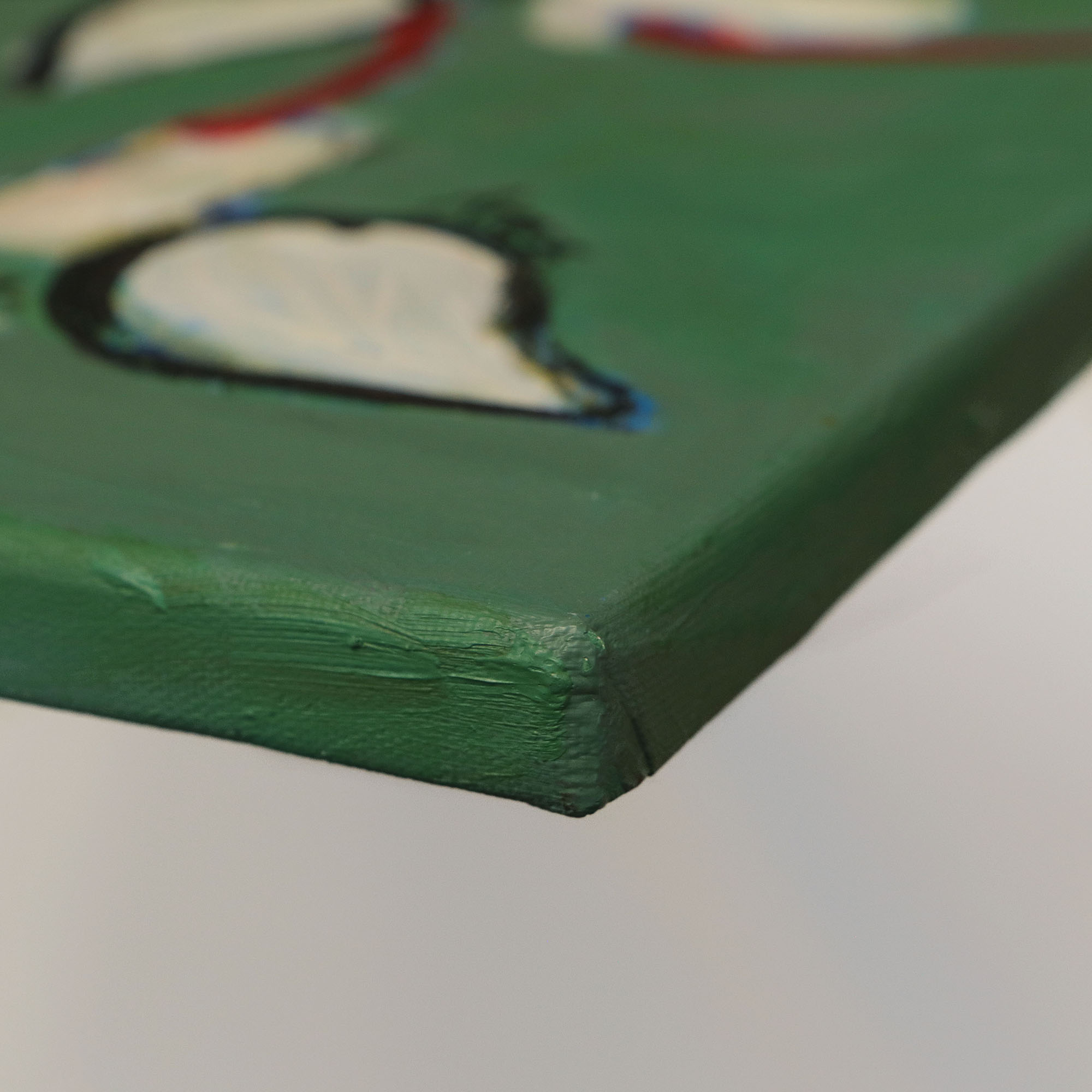 Detail echtes Gemälde Blaetter Knospen Blueten Apfel Kirsch Baum Dornen gruen rot weiss