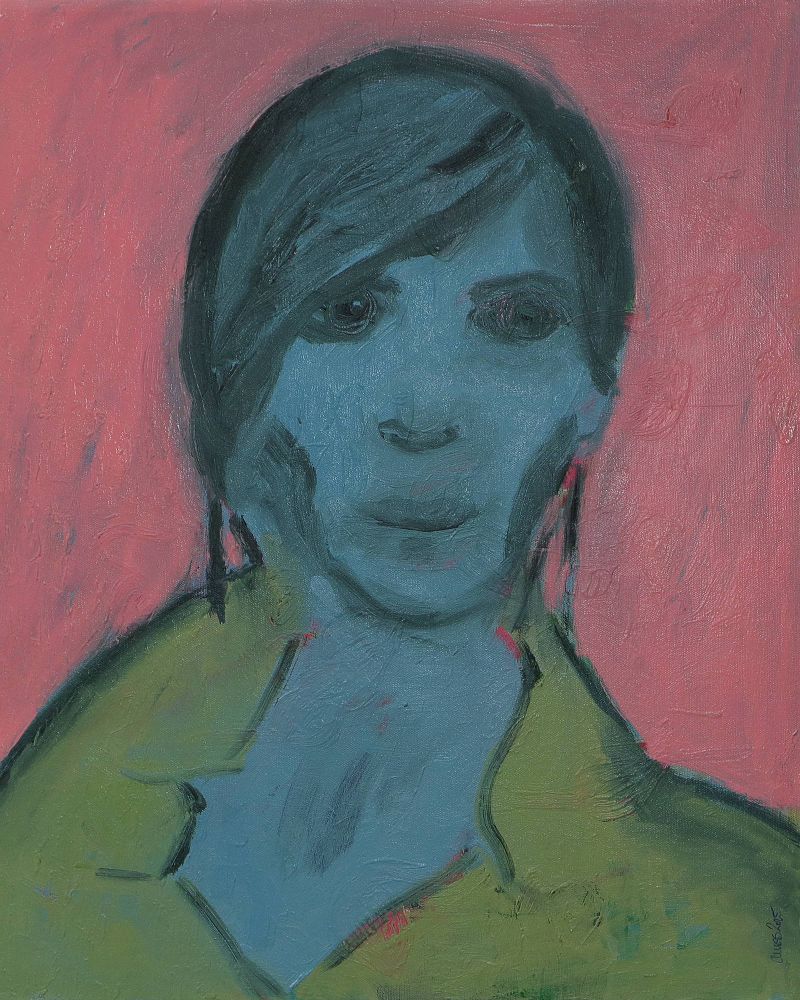Gemaelde Bild Selbst Portraet Frau Frauen Kopf pastell rosa blau gruen Torso Oel