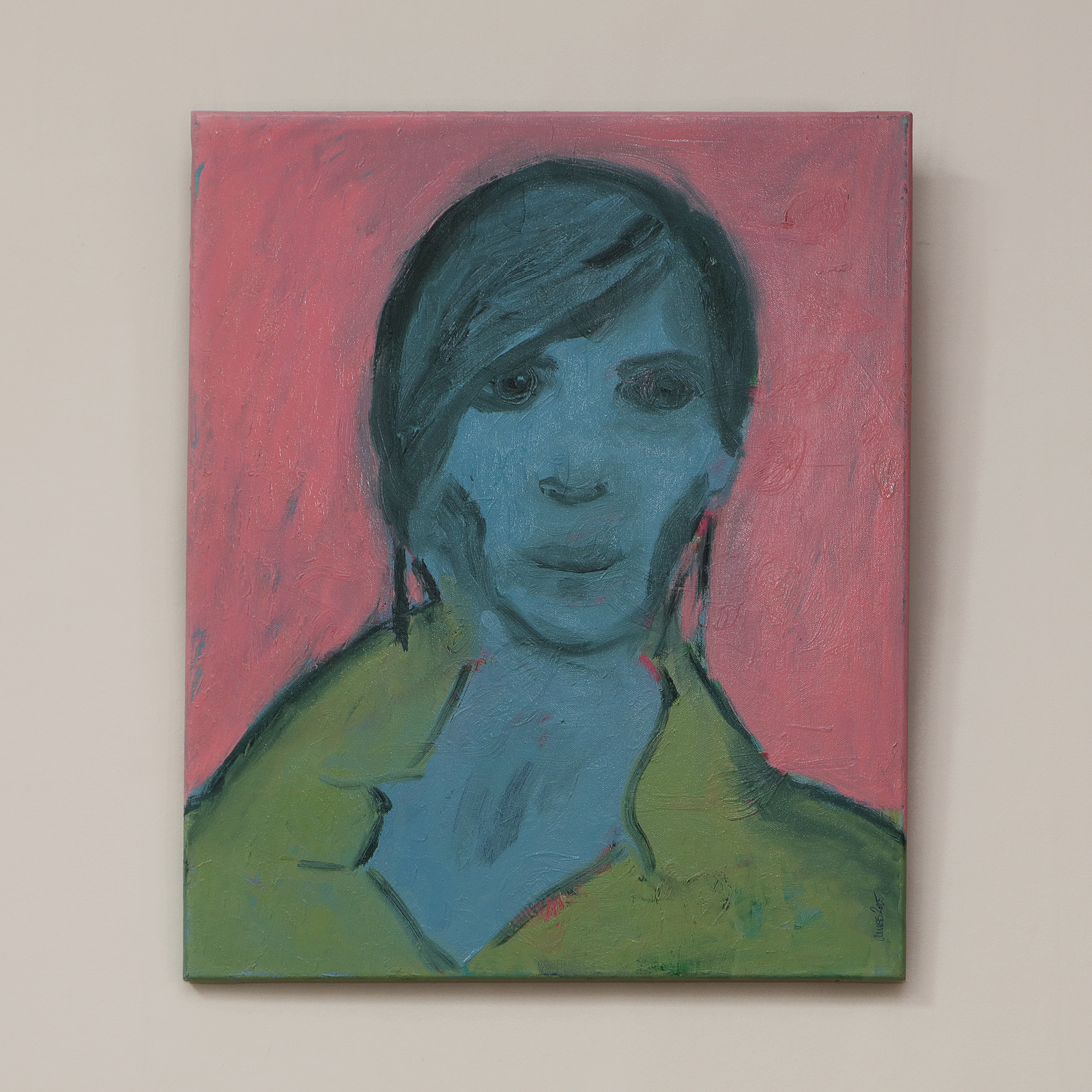 Detail Gemaelde Bild Selbst Portraet Frau Frauen Kopf pastell rosa blau gruen Torso Oel