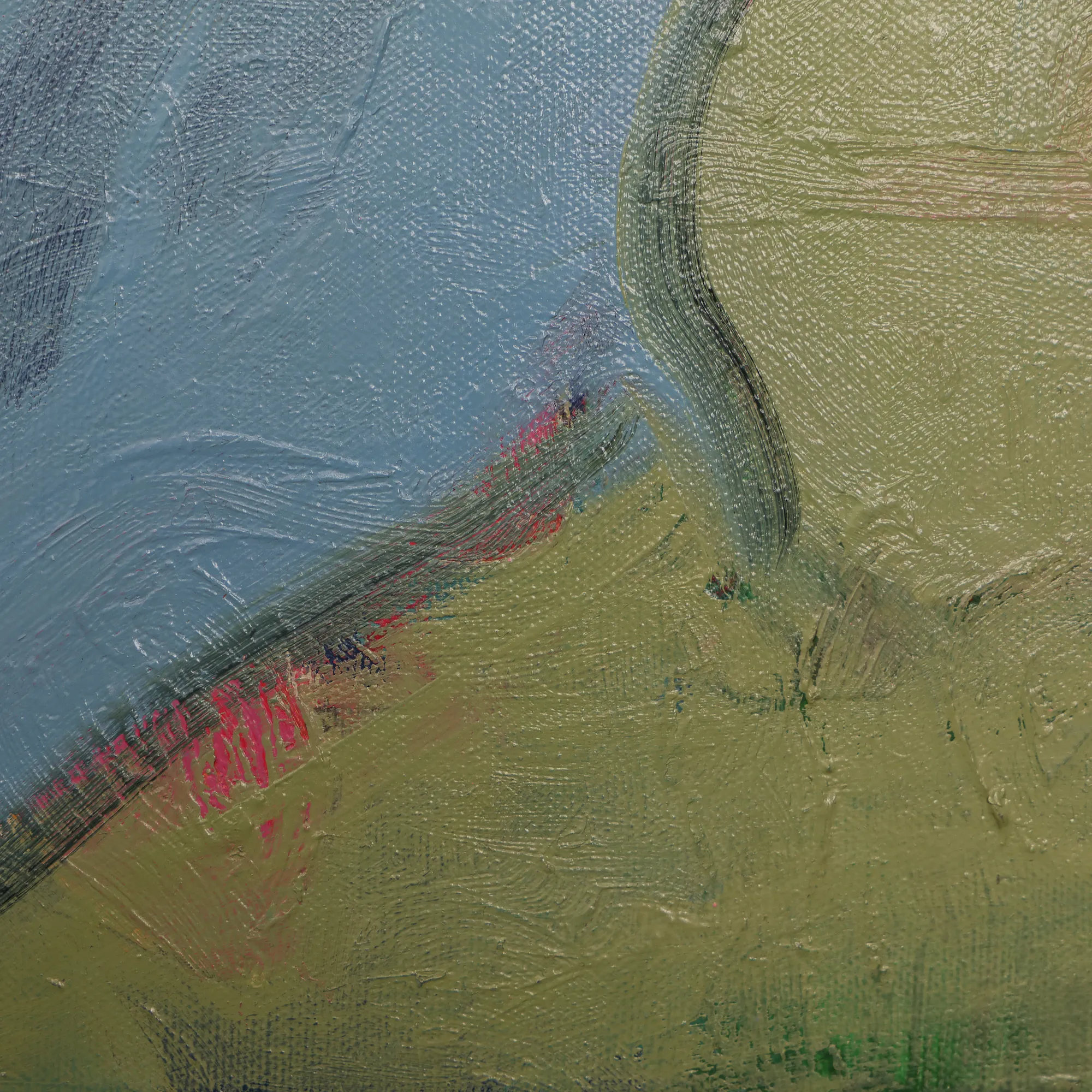 Nahaufnahme Gemälde Bild Selbst Portraet Frau Frauen Kopf pastell rosa blau gruen Torso Öl