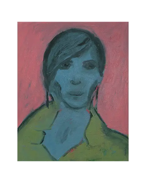 Gemälde Bild Selbst Portraet Frau Frauen Kopf pastell rosa blau gruen Torso Öl
