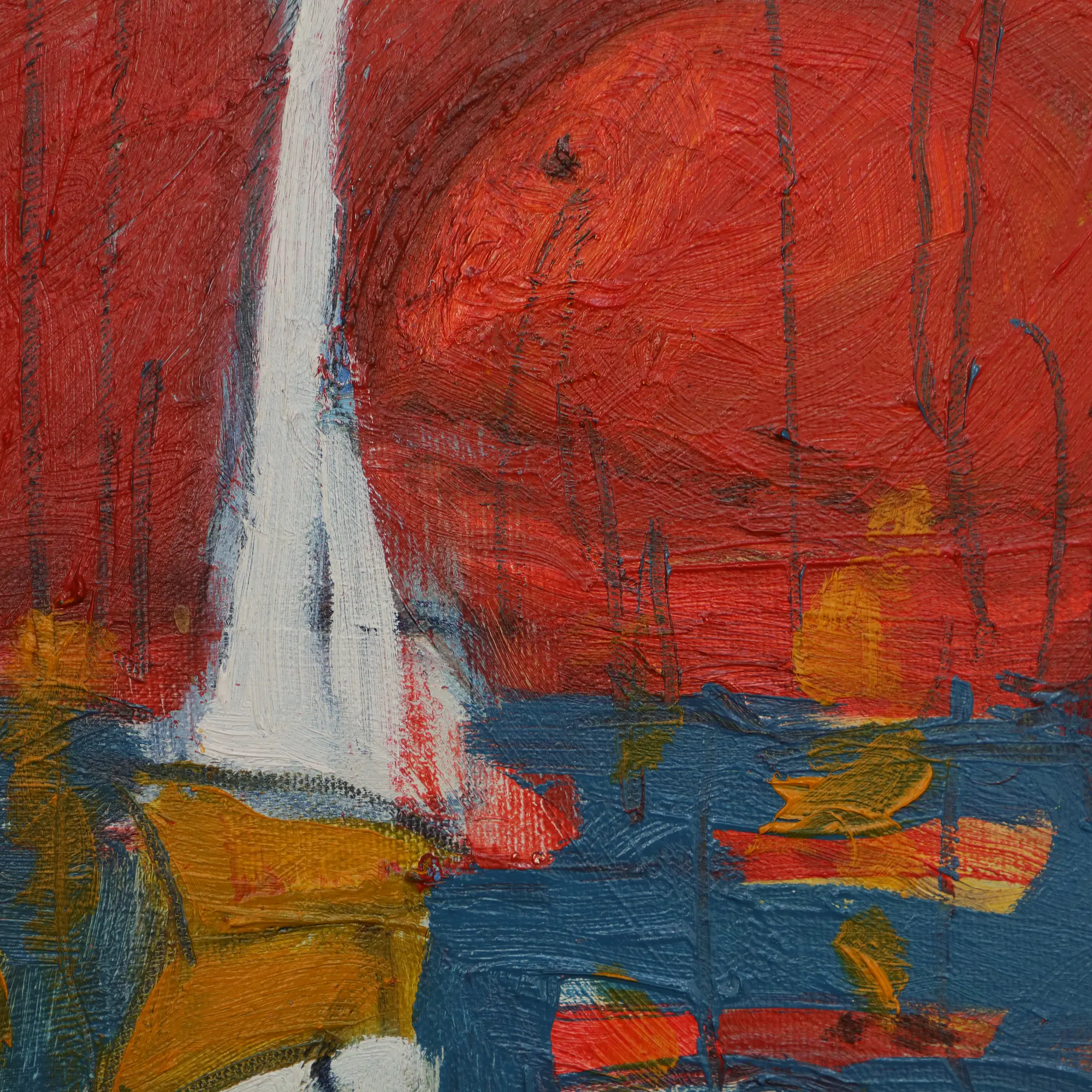 Nahaufnahme XL Gemaelde Bild Meer rot rosa Sonne Berg Segel Boot Boote Urlaub blau Capri See