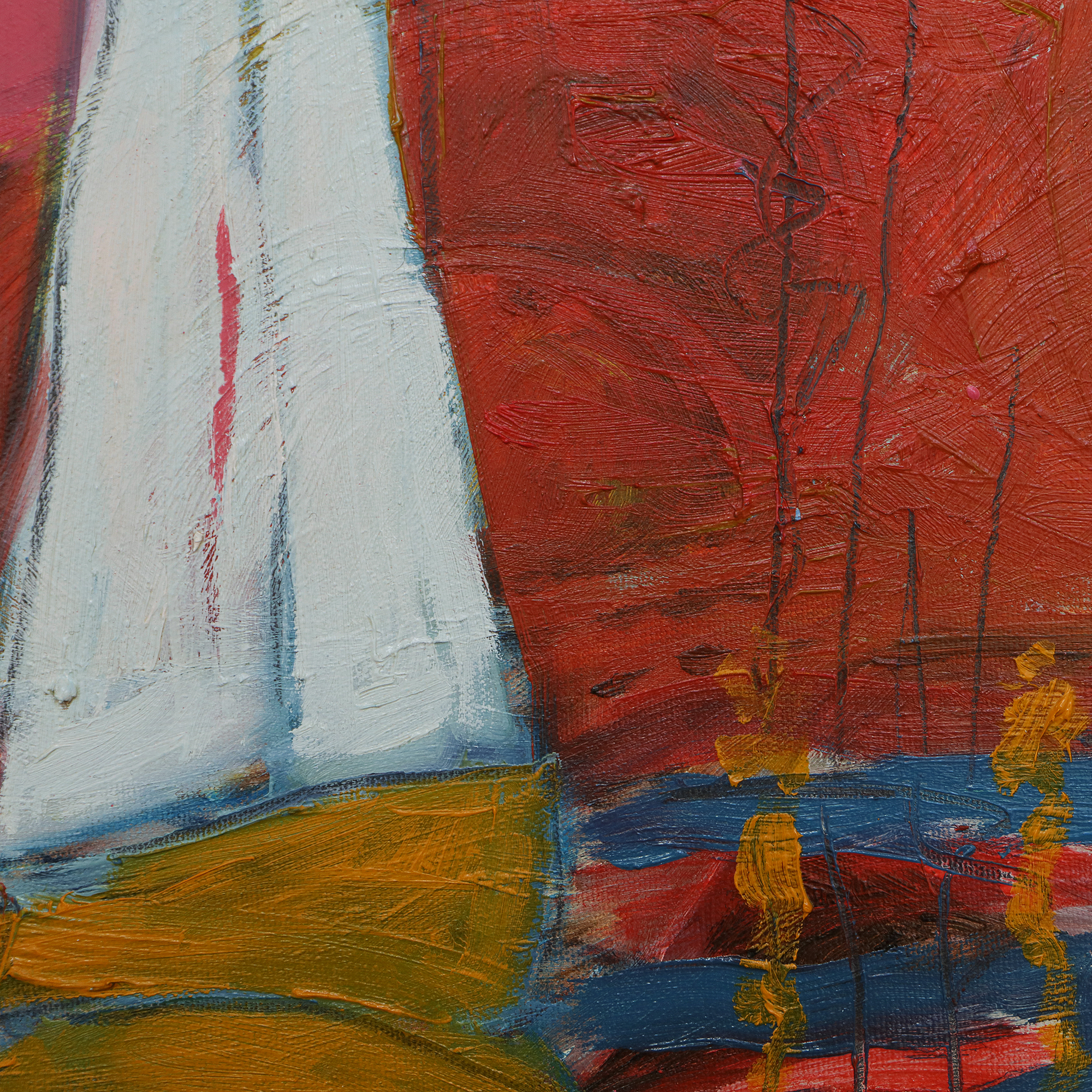 Detail XL Gemaelde Bild Meer rot rosa Sonne Berg Segel Boot Boote Urlaub blau Capri See