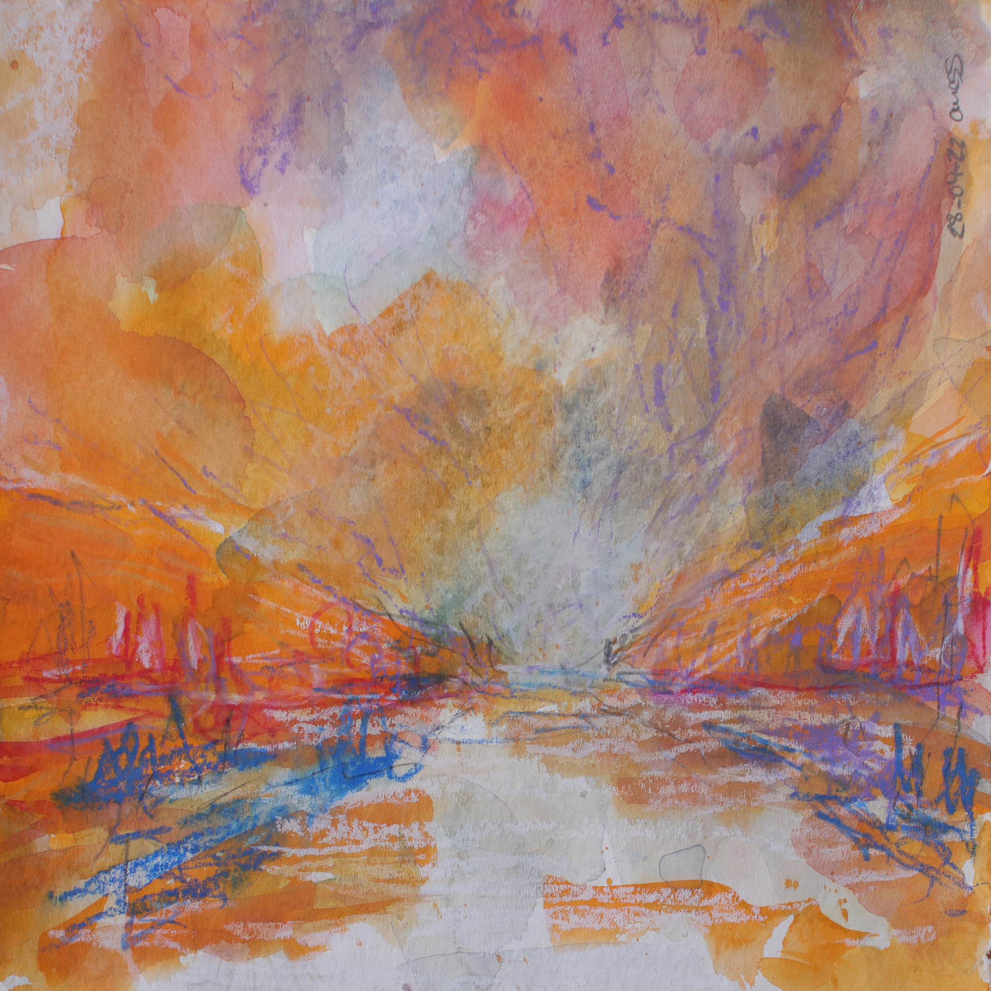 echtes Aquarell Gemälde XS Frankreich Regen Sonnenschein Sonnenuntergang Urlaub