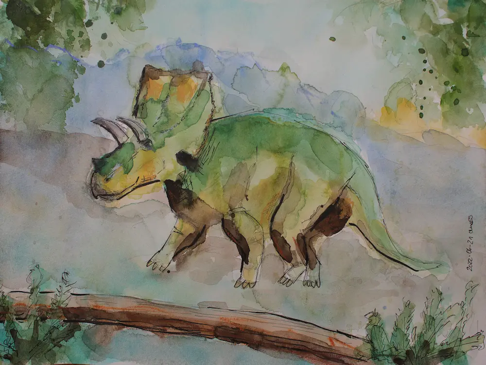 künstler aquarell gemälde bild klein xs dino saurier kinder zimmer kunst