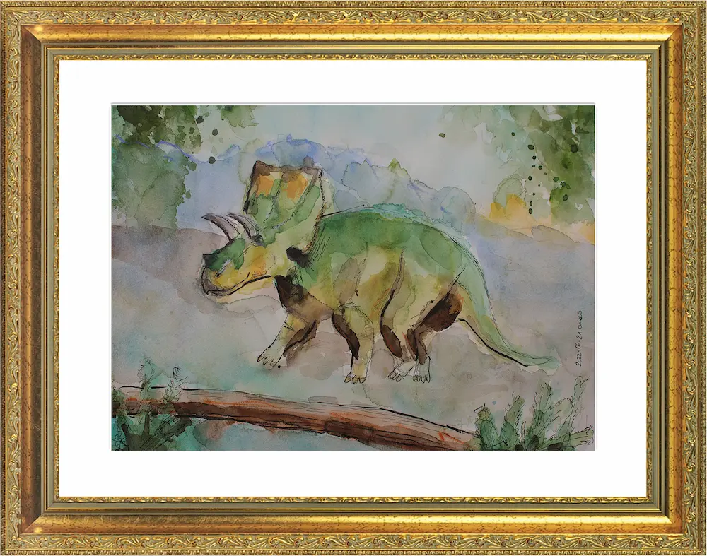 Nahaufnahme künstler aquarell gemälde bild klein xs dino saurier kinder zimmer kunst