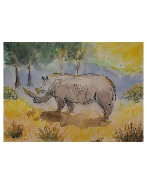 künstler aquarell gemälde bild klein xs tier nashorn afrika kinder zimmer kunst