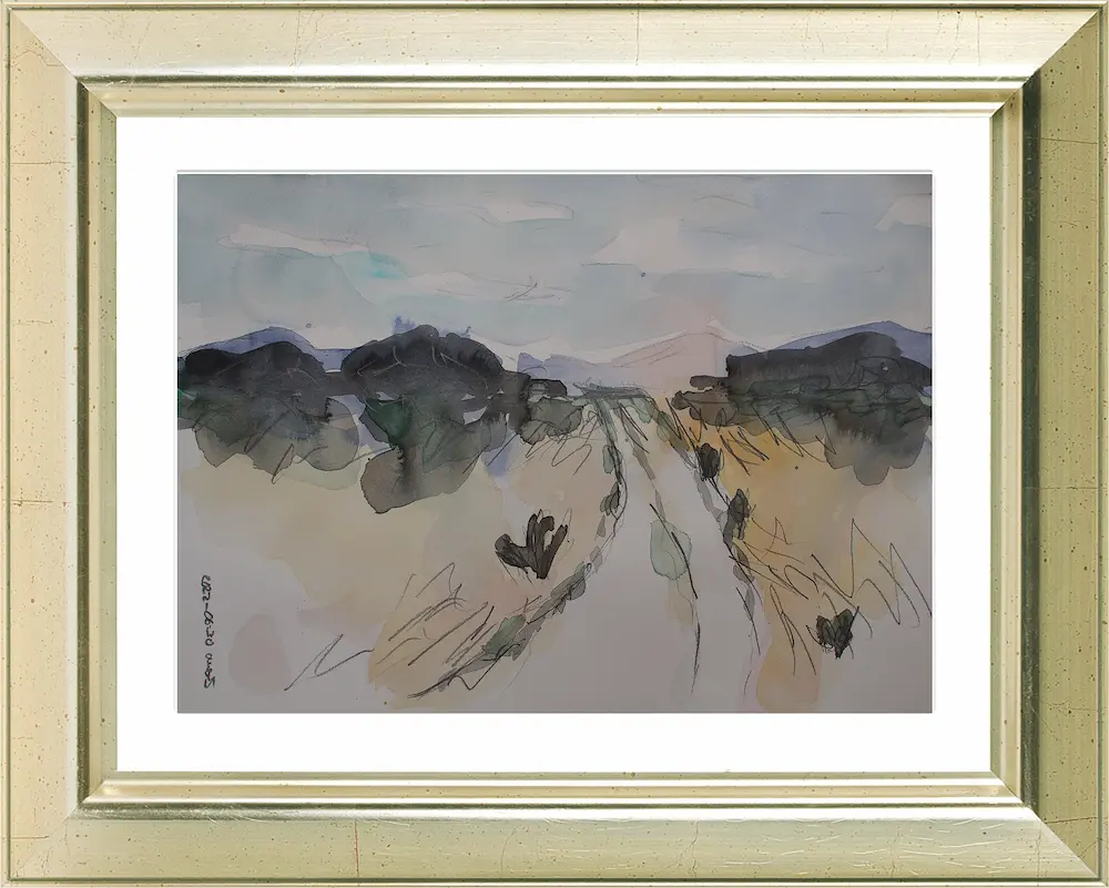 Nahaufnahme künstler aquarell gemälde bild klein xs herbst winter landschaft weiß feld art