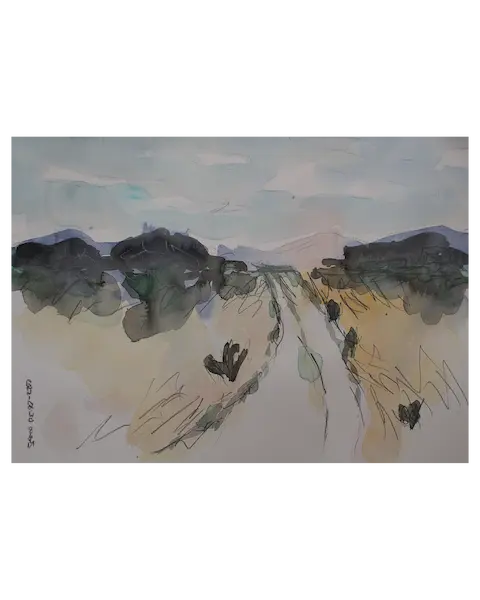 künstler aquarell gemälde bild klein xs herbst winter landschaft weiß feld art