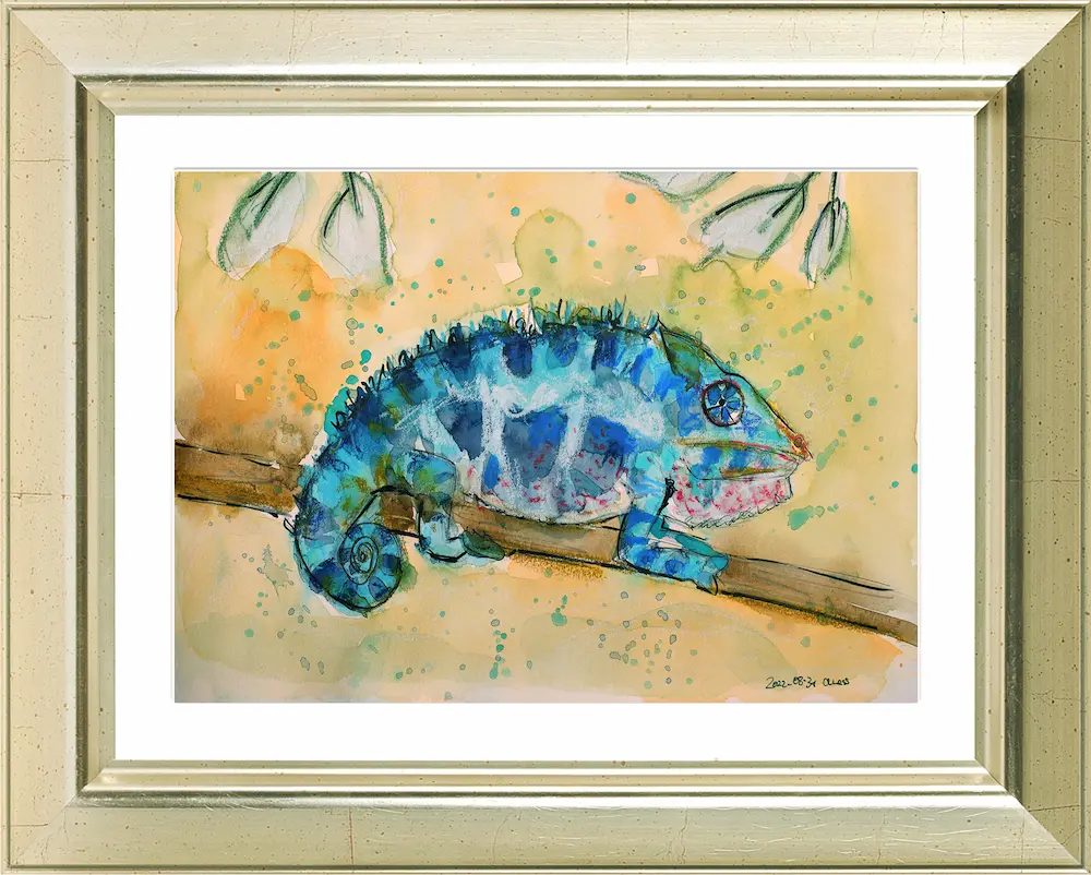 Nahaufnahme künstler aquarell gemälde bild klein xs tier chamäleon dschungel kinder gecko