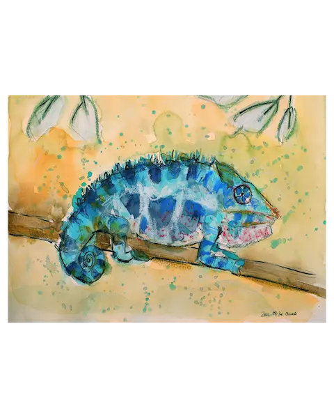 künstler aquarell gemälde bild klein xs tier chamäleon dschungel kinder gecko