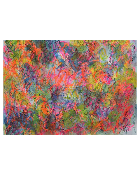 echtes Aquarell Gemälde Bild gelb pink orange blau lila guenstig abstrakt Art