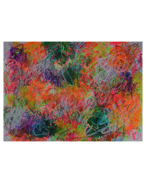 Aquarell Gemälde neon pink gelb orange weiss Striche Kringel Krickelkrakel Art